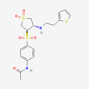 molecular formula C18H22N2O5S3 B7833196 N-{4-[((3R,4S)-1,1-dioxido-4-{[2-(2-thienyl)ethyl]amino}tetrahydro-3-thienyl)sulfonyl]phenyl}acetamide 