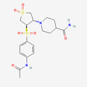 molecular formula C18H25N3O6S2 B7833217 1-((3S,4R)-4-{[4-(acetylamino)phenyl]sulfonyl}-1,1-dioxidotetrahydro-3-thienyl)piperidine-4-carboxamide 