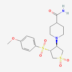 molecular formula C17H24N2O6S2 B7833420 1-{(3S,4R)-4-[(4-methoxyphenyl)sulfonyl]-1,1-dioxidotetrahydro-3-thienyl}piperidine-4-carboxamide 