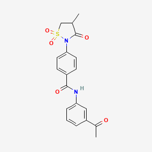 molecular formula C19H18N2O5S B7833555 N-(3-acetylphenyl)-4-(4-methyl-1,1-dioxido-3-oxoisothiazolidin-2-yl)benzamide 