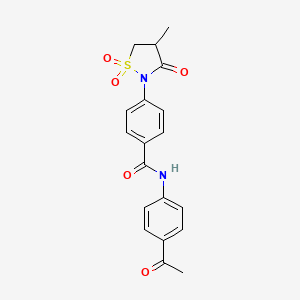 molecular formula C19H18N2O5S B7833563 N-(4-acetylphenyl)-4-(4-methyl-1,1-dioxido-3-oxoisothiazolidin-2-yl)benzamide 
