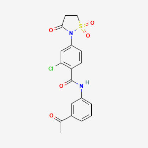 molecular formula C18H15ClN2O5S B7833571 N-(3-acetylphenyl)-2-chloro-4-(1,1-dioxido-3-oxoisothiazolidin-2-yl)benzamide 