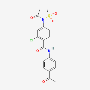 molecular formula C18H15ClN2O5S B7833572 N-(4-acetylphenyl)-2-chloro-4-(1,1-dioxido-3-oxoisothiazolidin-2-yl)benzamide 