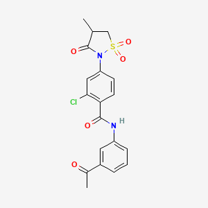 molecular formula C19H17ClN2O5S B7833578 N-(3-acetylphenyl)-2-chloro-4-(4-methyl-1,1-dioxido-3-oxoisothiazolidin-2-yl)benzamide 