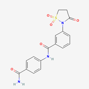 molecular formula C17H15N3O5S B7833587 N-[4-(aminocarbonyl)phenyl]-3-(1,1-dioxido-3-oxoisothiazolidin-2-yl)benzamide 