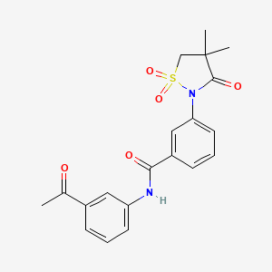 molecular formula C20H20N2O5S B7833601 N-(3-acetylphenyl)-3-(4,4-dimethyl-1,1-dioxido-3-oxoisothiazolidin-2-yl)benzamide 