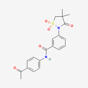 molecular formula C20H20N2O5S B7833604 N-(4-acetylphenyl)-3-(4,4-dimethyl-1,1-dioxido-3-oxoisothiazolidin-2-yl)benzamide 