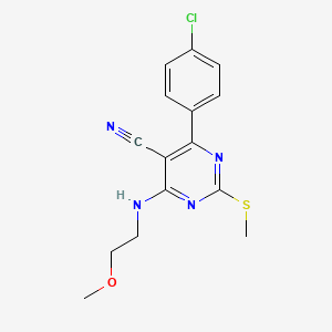 molecular formula C15H15ClN4OS B7833685 4-(4-Chlorophenyl)-6-[(2-methoxyethyl)amino]-2-(methylthio)pyrimidine-5-carbonitrile 