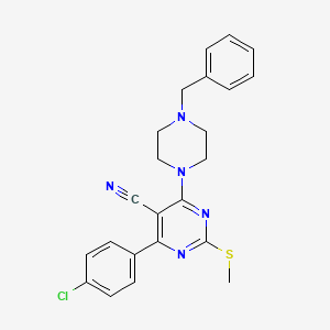 4-(4-Benzylpiperazin-1-yl)-6-(4-chlorophenyl)-2-(methylthio)pyrimidine-5-carbonitrile