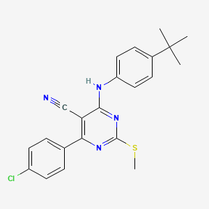 molecular formula C22H21ClN4S B7833698 4-[(4-Tert-butylphenyl)amino]-6-(4-chlorophenyl)-2-(methylthio)pyrimidine-5-carbonitrile 