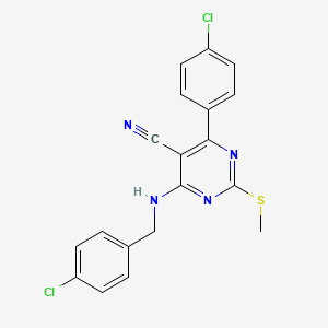 molecular formula C19H14Cl2N4S B7833714 4-[(4-Chlorobenzyl)amino]-6-(4-chlorophenyl)-2-(methylthio)pyrimidine-5-carbonitrile 
