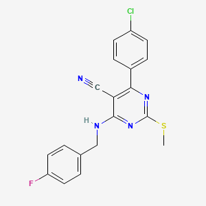 4-(4-CHLOROPHENYL)-6-{[(4-FLUOROPHENYL)METHYL]AMINO}-2-(METHYLSULFANYL)PYRIMIDINE-5-CARBONITRILE