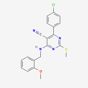 4-(4-CHLOROPHENYL)-6-{[(2-METHOXYPHENYL)METHYL]AMINO}-2-(METHYLSULFANYL)PYRIMIDINE-5-CARBONITRILE