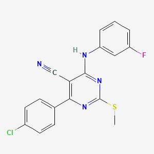 4-(4-Chlorophenyl)-6-[(3-fluorophenyl)amino]-2-(methylthio)pyrimidine-5-carbonitrile
