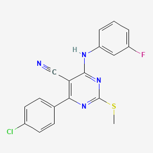 4-(4-CHLOROPHENYL)-6-[(3-FLUOROPHENYL)AMINO]-2-(METHYLSULFANYL)PYRIMIDINE-5-CARBONITRILE