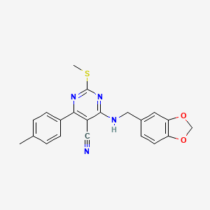 molecular formula C21H18N4O2S B7833794 4-[(1,3-Benzodioxol-5-ylmethyl)amino]-6-(4-methylphenyl)-2-(methylthio)pyrimidine-5-carbonitrile 
