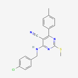 molecular formula C20H17ClN4S B7833800 4-[(4-Chlorobenzyl)amino]-6-(4-methylphenyl)-2-(methylthio)pyrimidine-5-carbonitrile 