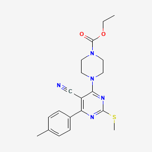 molecular formula C20H23N5O2S B7833843 Ethyl 4-[5-cyano-6-(4-methylphenyl)-2-(methylthio)pyrimidin-4-yl]piperazine-1-carboxylate 