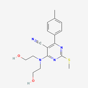 molecular formula C17H20N4O2S B7833858 4-[Bis(2-hydroxyethyl)amino]-6-(4-methylphenyl)-2-(methylthio)pyrimidine-5-carbonitrile 