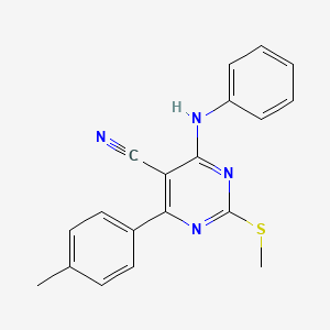 molecular formula C19H16N4S B7833879 4-Anilino-6-(4-methylphenyl)-2-(methylthio)pyrimidine-5-carbonitrile 