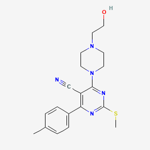 molecular formula C19H23N5OS B7833883 4-[4-(2-Hydroxyethyl)piperazin-1-yl]-6-(4-methylphenyl)-2-(methylthio)pyrimidine-5-carbonitrile 