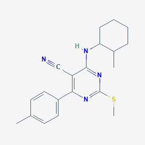 molecular formula C20H24N4S B7833898 4-[(2-METHYLCYCLOHEXYL)AMINO]-6-(4-METHYLPHENYL)-2-(METHYLSULFANYL)PYRIMIDINE-5-CARBONITRILE 