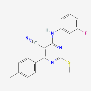 molecular formula C19H15FN4S B7833915 4-[(3-Fluorophenyl)amino]-6-(4-methylphenyl)-2-(methylthio)pyrimidine-5-carbonitrile 