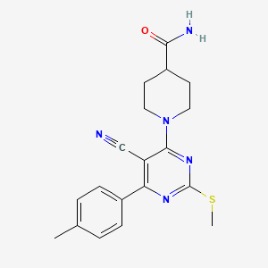 molecular formula C19H21N5OS B7833922 1-[5-Cyano-6-(4-methylphenyl)-2-(methylthio)pyrimidin-4-yl]piperidine-4-carboxamide 