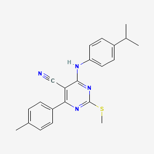 4-(4-METHYLPHENYL)-2-(METHYLSULFANYL)-6-{[4-(PROPAN-2-YL)PHENYL]AMINO}PYRIMIDINE-5-CARBONITRILE