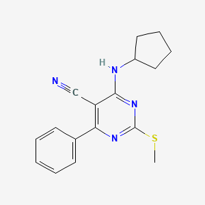 molecular formula C17H18N4S B7833947 4-(Cyclopentylamino)-2-(methylthio)-6-phenylpyrimidine-5-carbonitrile 