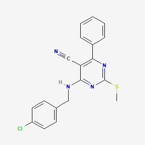 molecular formula C19H15ClN4S B7833966 4-[(4-Chlorobenzyl)amino]-2-(methylthio)-6-phenylpyrimidine-5-carbonitrile 