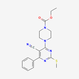 molecular formula C19H21N5O2S B7833995 Ethyl 4-[5-cyano-2-(methylthio)-6-phenylpyrimidin-4-yl]piperazine-1-carboxylate 