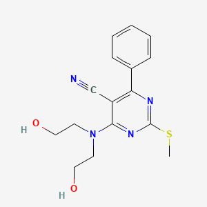 molecular formula C16H18N4O2S B7833996 4-[Bis(2-hydroxyethyl)amino]-2-(methylthio)-6-phenylpyrimidine-5-carbonitrile 