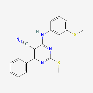 molecular formula C19H16N4S2 B7833998 2-(Methylthio)-4-{[3-(methylthio)phenyl]amino}-6-phenylpyrimidine-5-carbonitrile 