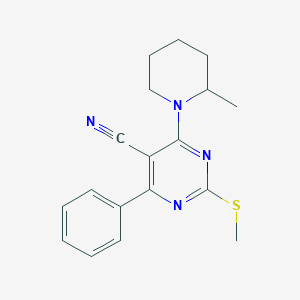 molecular formula C18H20N4S B7834016 4-(2-Methylpiperidin-1-yl)-2-(methylthio)-6-phenylpyrimidine-5-carbonitrile 
