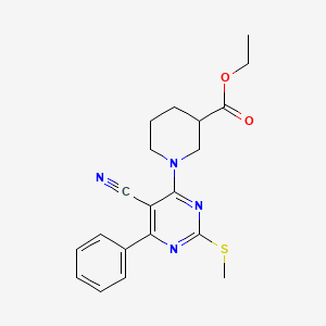 Ethyl 1-[5-cyano-2-(methylthio)-6-phenylpyrimidin-4-yl]piperidine-3-carboxylate