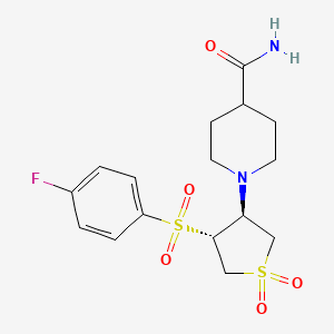 molecular formula C16H21FN2O5S2 B7834351 1-{(3S,4R)-4-[(4-fluorophenyl)sulfonyl]-1,1-dioxidotetrahydro-3-thienyl}piperidine-4-carboxamide 