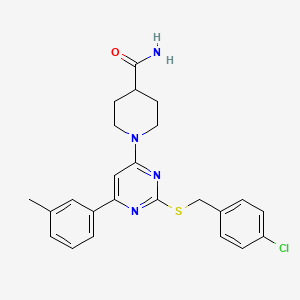 molecular formula C24H25ClN4OS B7834525 1-[2-[(4-Chlorobenzyl)thio]-6-(3-methylphenyl)pyrimidin-4-yl]piperidine-4-carboxamide 