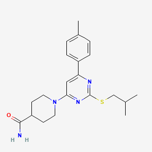 molecular formula C21H28N4OS B7834536 1-[2-(Isobutylthio)-6-(4-methylphenyl)pyrimidin-4-yl]piperidine-4-carboxamide 