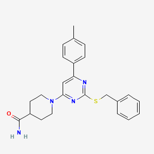 molecular formula C24H26N4OS B7834537 1-[2-(Benzylthio)-6-(4-methylphenyl)pyrimidin-4-yl]piperidine-4-carboxamide 