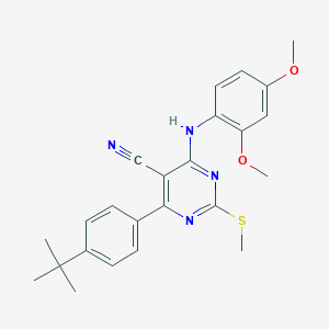 4-(4-Tert-butylphenyl)-6-[(2,4-dimethoxyphenyl)amino]-2-(methylthio)pyrimidine-5-carbonitrile