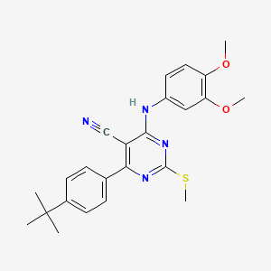 4-(4-Tert-butylphenyl)-6-[(3,4-dimethoxyphenyl)amino]-2-(methylthio)pyrimidine-5-carbonitrile