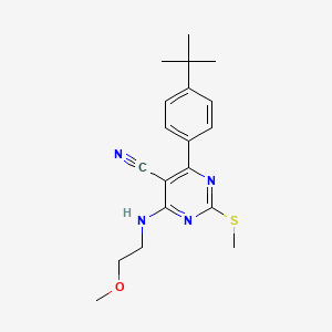 4-(4-Tert-butylphenyl)-6-[(2-methoxyethyl)amino]-2-(methylthio)pyrimidine-5-carbonitrile