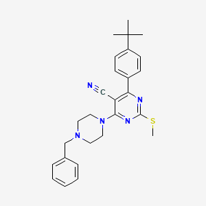 4-(4-Benzylpiperazin-1-yl)-6-(4-tert-butylphenyl)-2-(methylthio)pyrimidine-5-carbonitrile