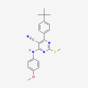 4-(4-Tert-butylphenyl)-6-[(4-methoxyphenyl)amino]-2-(methylthio)pyrimidine-5-carbonitrile