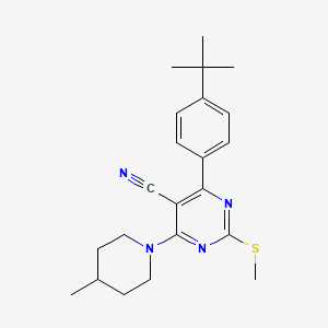 4-(4-Tert-butylphenyl)-6-(4-methylpiperidin-1-yl)-2-(methylthio)pyrimidine-5-carbonitrile