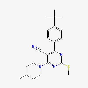 molecular formula C22H28N4S B7834677 4-(4-Tert-butylphenyl)-6-(4-methylpiperidin-1-yl)-2-(methylthio)pyrimidine-5-carbonitrile 