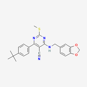 4-[(1,3-Benzodioxol-5-ylmethyl)amino]-6-(4-tert-butylphenyl)-2-(methylthio)pyrimidine-5-carbonitrile