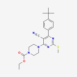 molecular formula C23H29N5O2S B7834706 Ethyl 4-[6-(4-tert-butylphenyl)-5-cyano-2-(methylthio)pyrimidin-4-yl]piperazine-1-carboxylate 