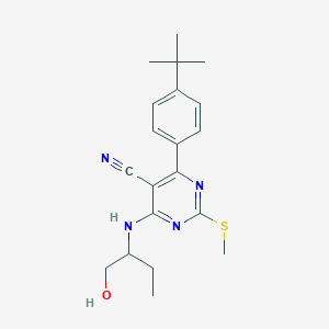 molecular formula C20H26N4OS B7834712 4-(4-Tert-butylphenyl)-6-{[1-(hydroxymethyl)propyl]amino}-2-(methylthio)pyrimidine-5-carbonitrile 